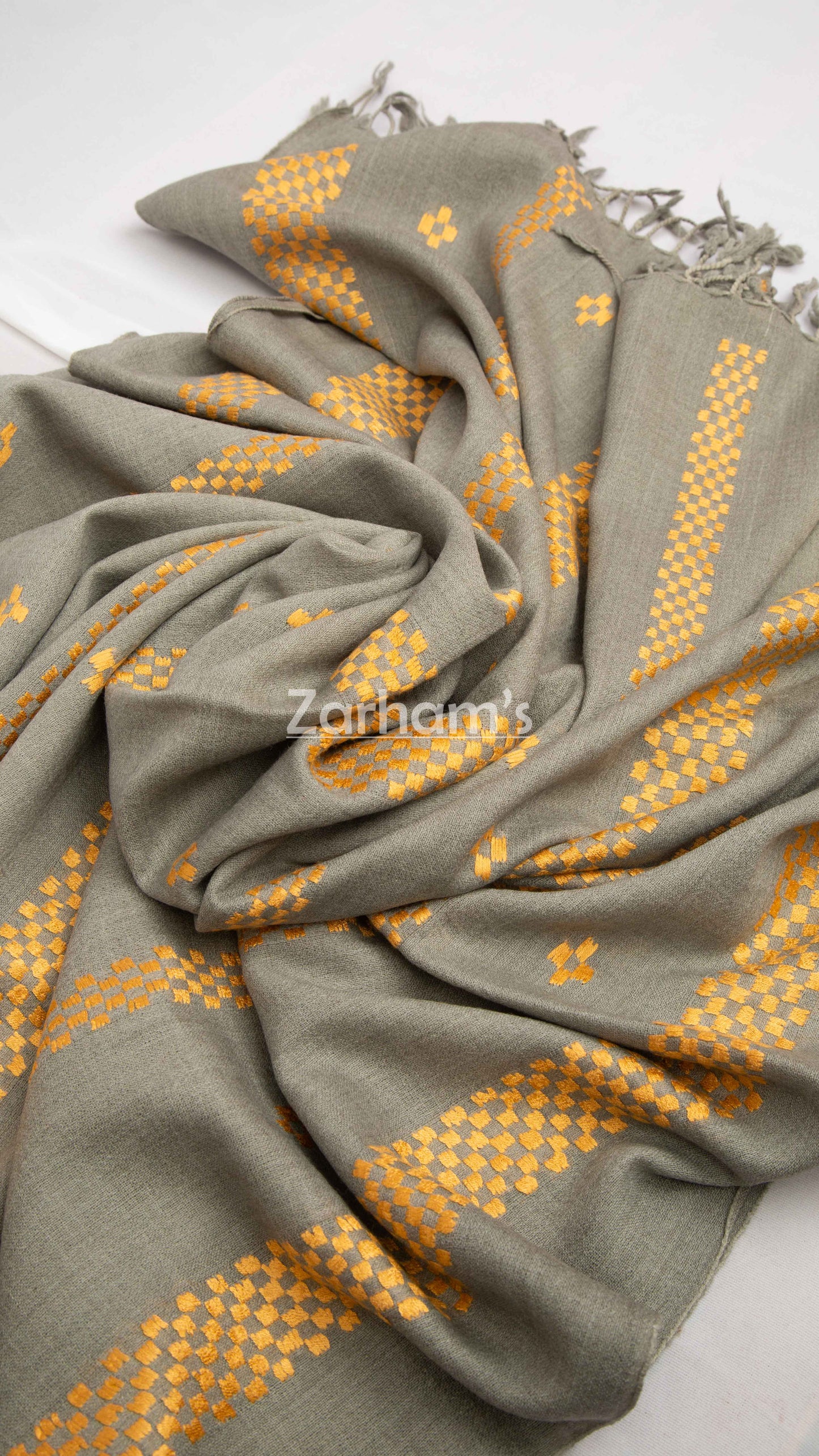 Handmade Premium quality strip embroided Himalayan Woolen Shawl