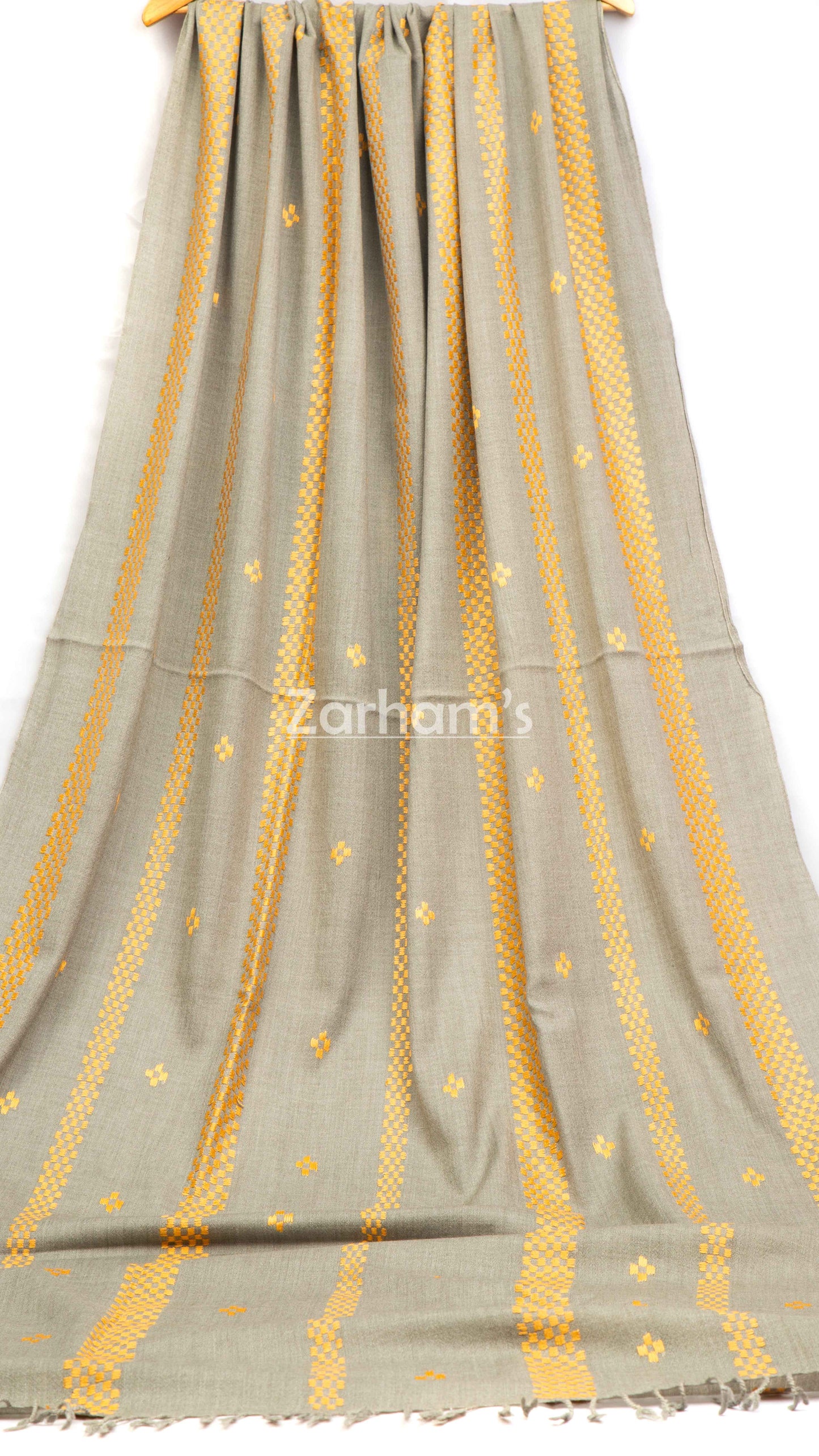 Handmade Premium quality strip embroided Himalayan Woolen Shawl