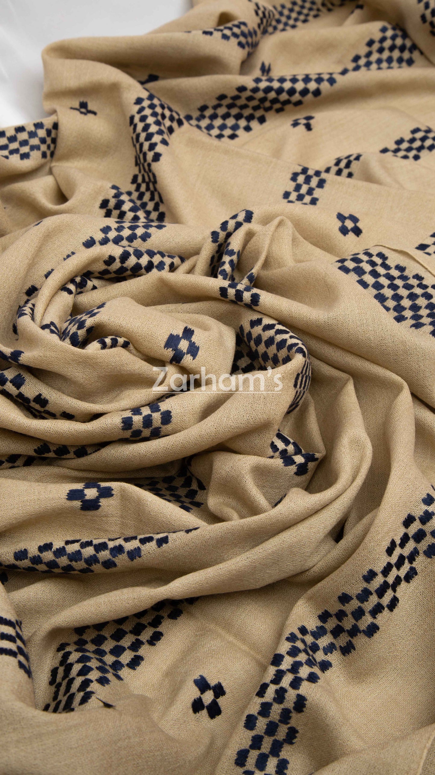 Handmade Premium quality strip embroided Himalayan Woolen Shawl