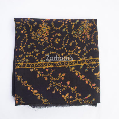 Handmade Cashmere Pashmina Black shawl hand printed and embroided