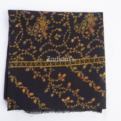 Handmade Cashmere Pashmina Black shawl hand printed and embroided