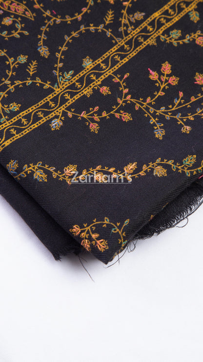 Handmade Cashmere Pashmina Black shawl hand printed and embroided