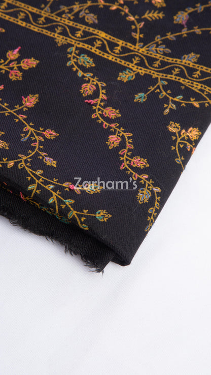 Handmade Cashmere Pashmina Black shawl hand printed and embroided