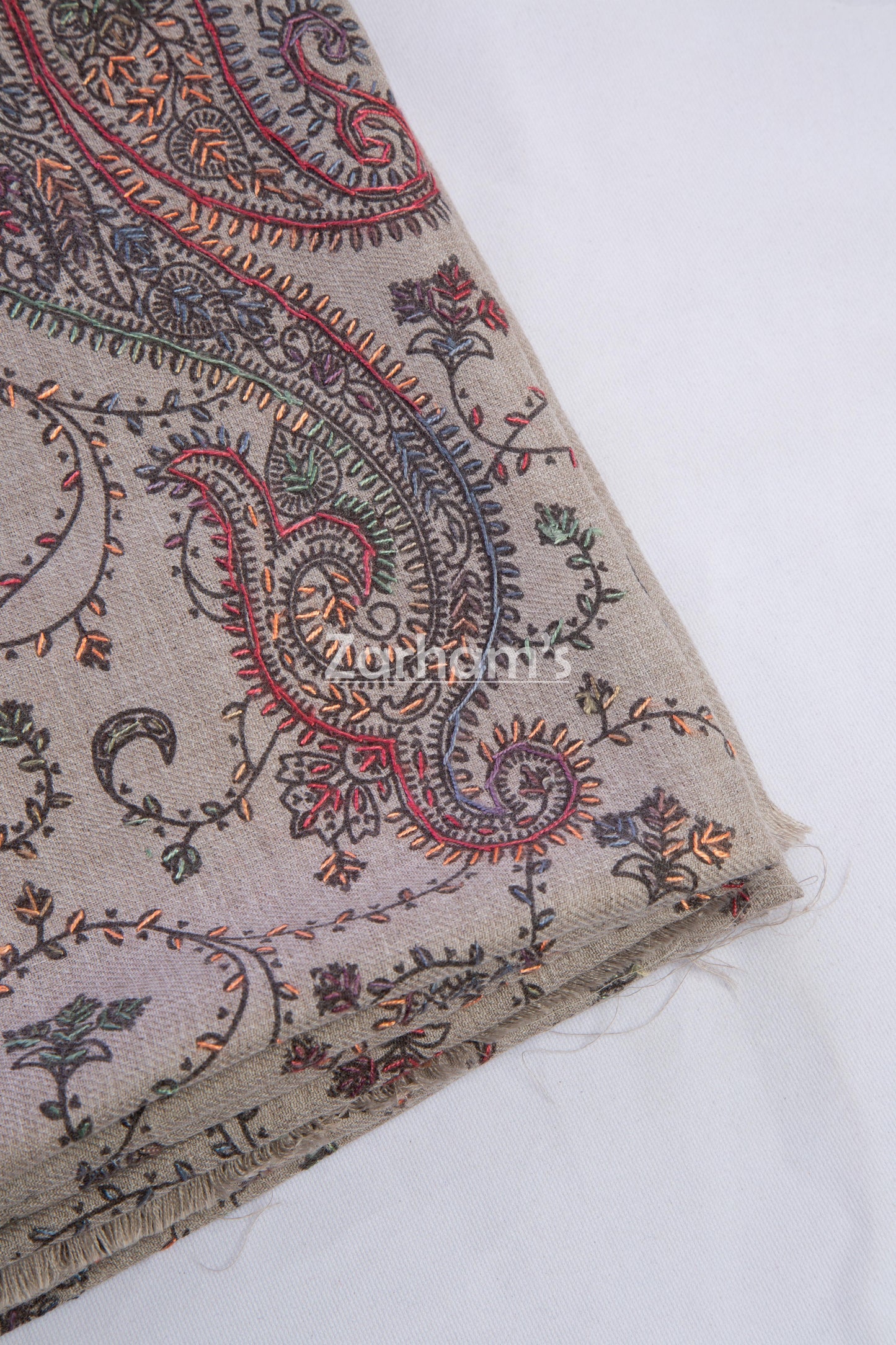 Handmade Cashmere Pashmina shawl hand printed and embroided