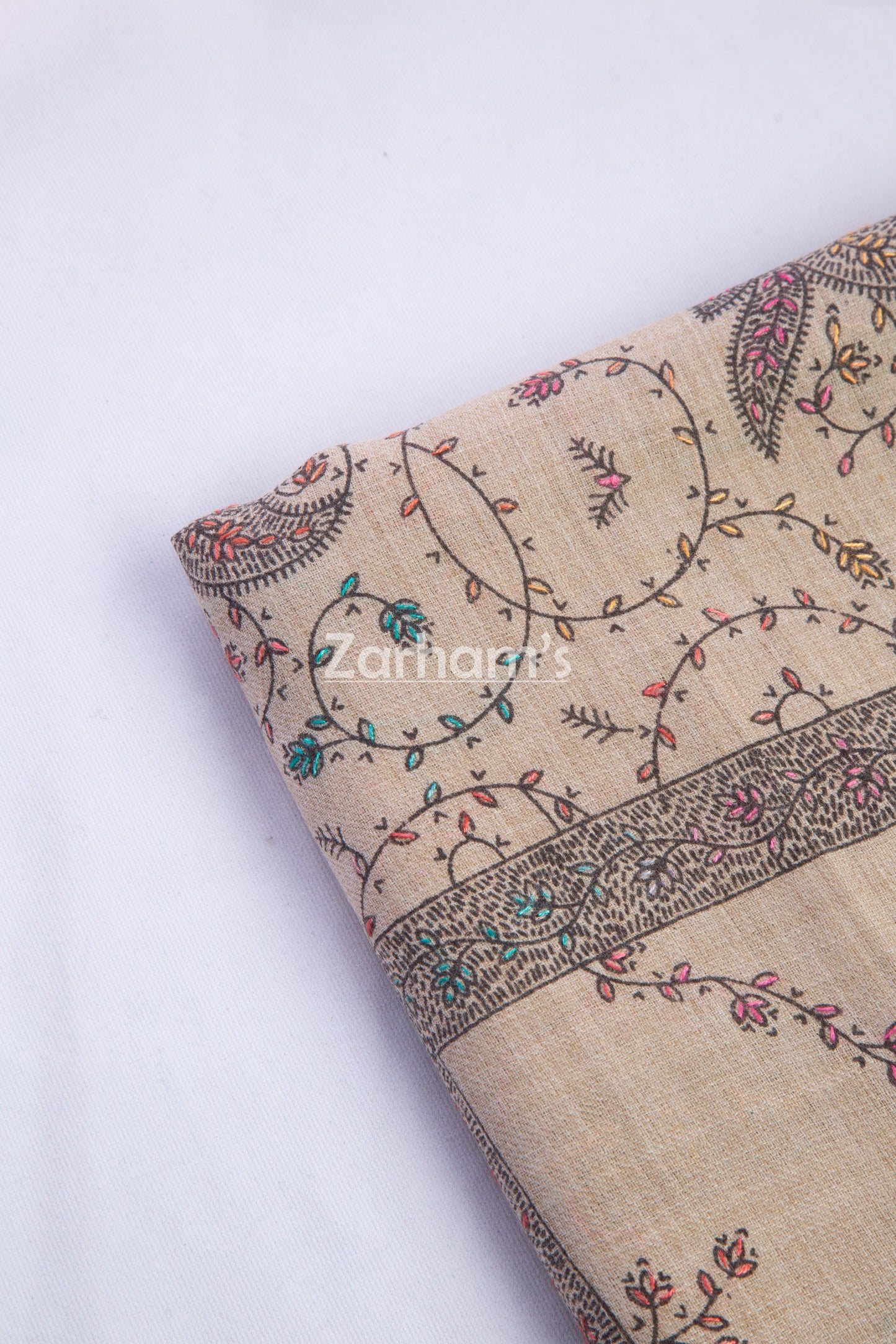 Handmade Cashmere Pashmina shawl hand printed and embroided