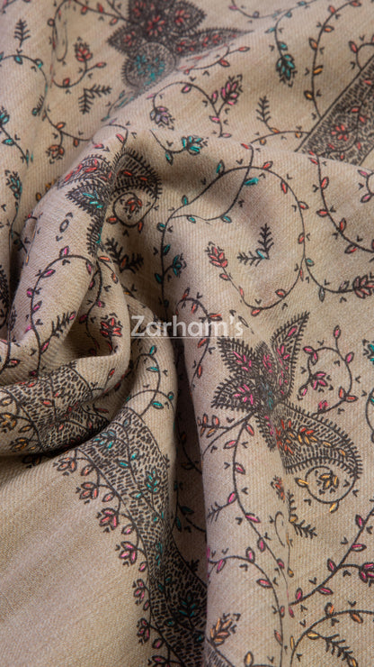 Handmade Cashmere Pashmina shawl hand printed and embroided