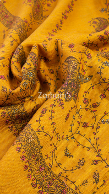 Handmade Pashmina shawl hand printed and embroidered