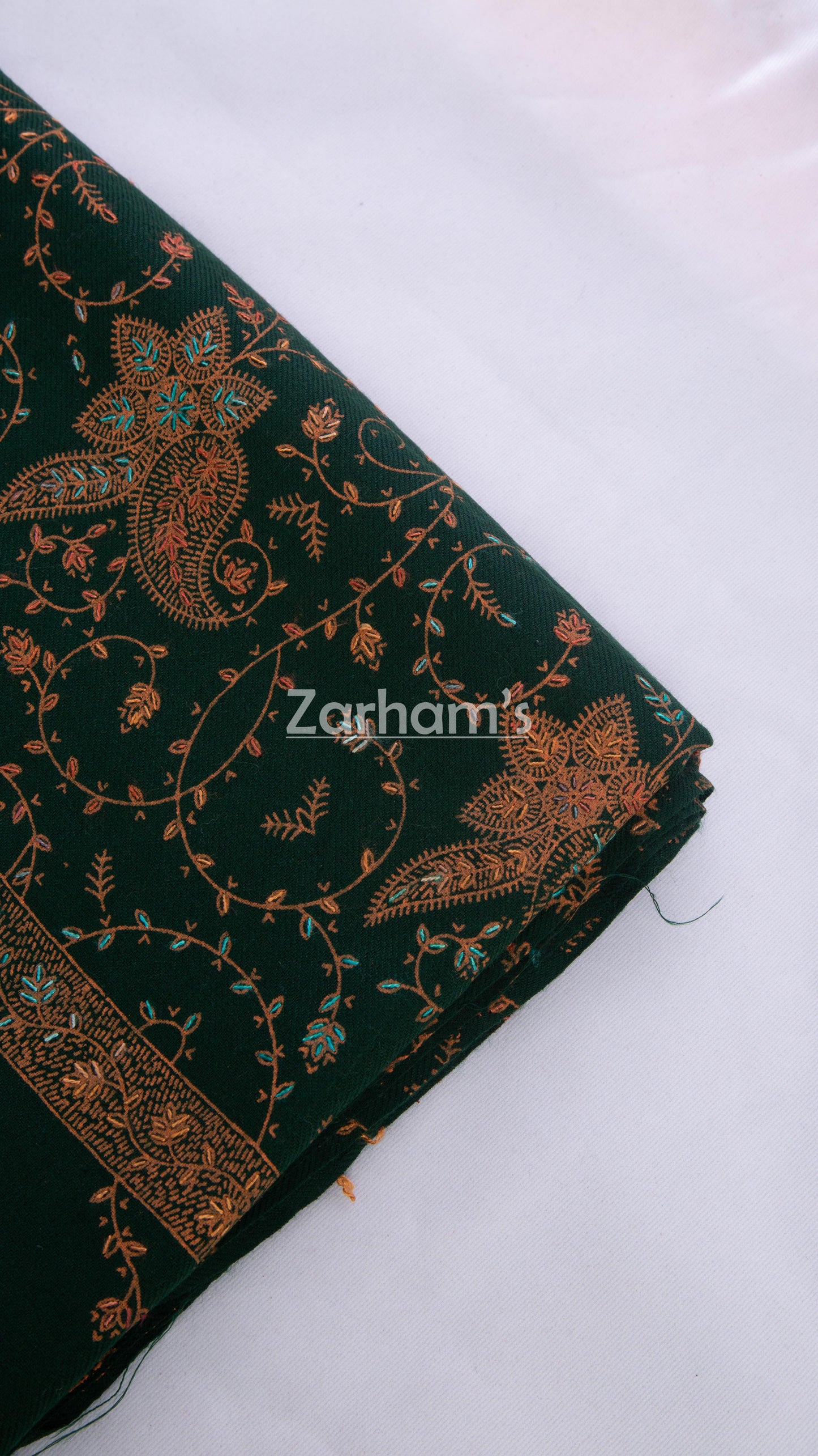 Handmade Pashmina shawl hand printed and embroided