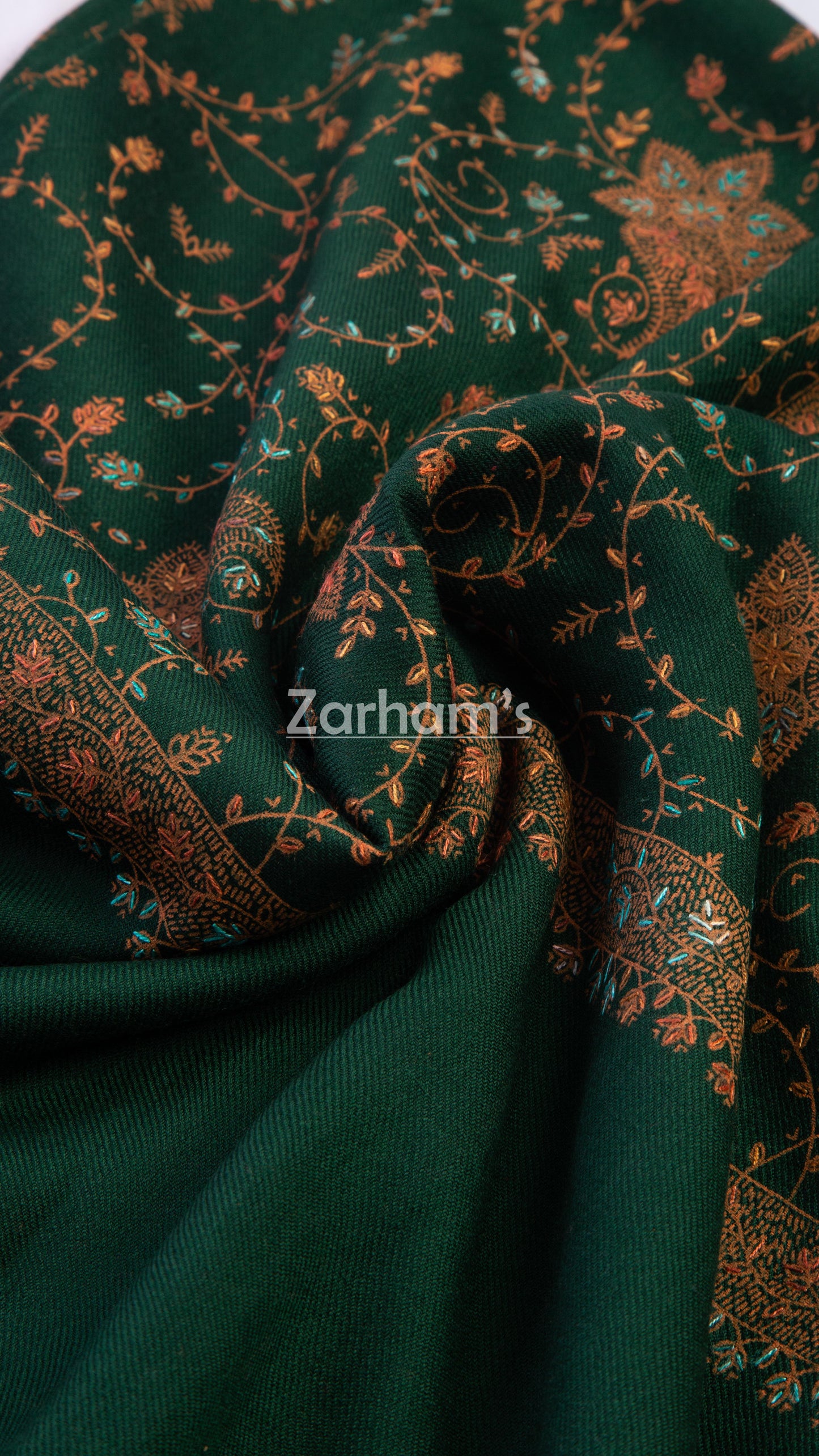 Handmade Pashmina shawl hand printed and embroided