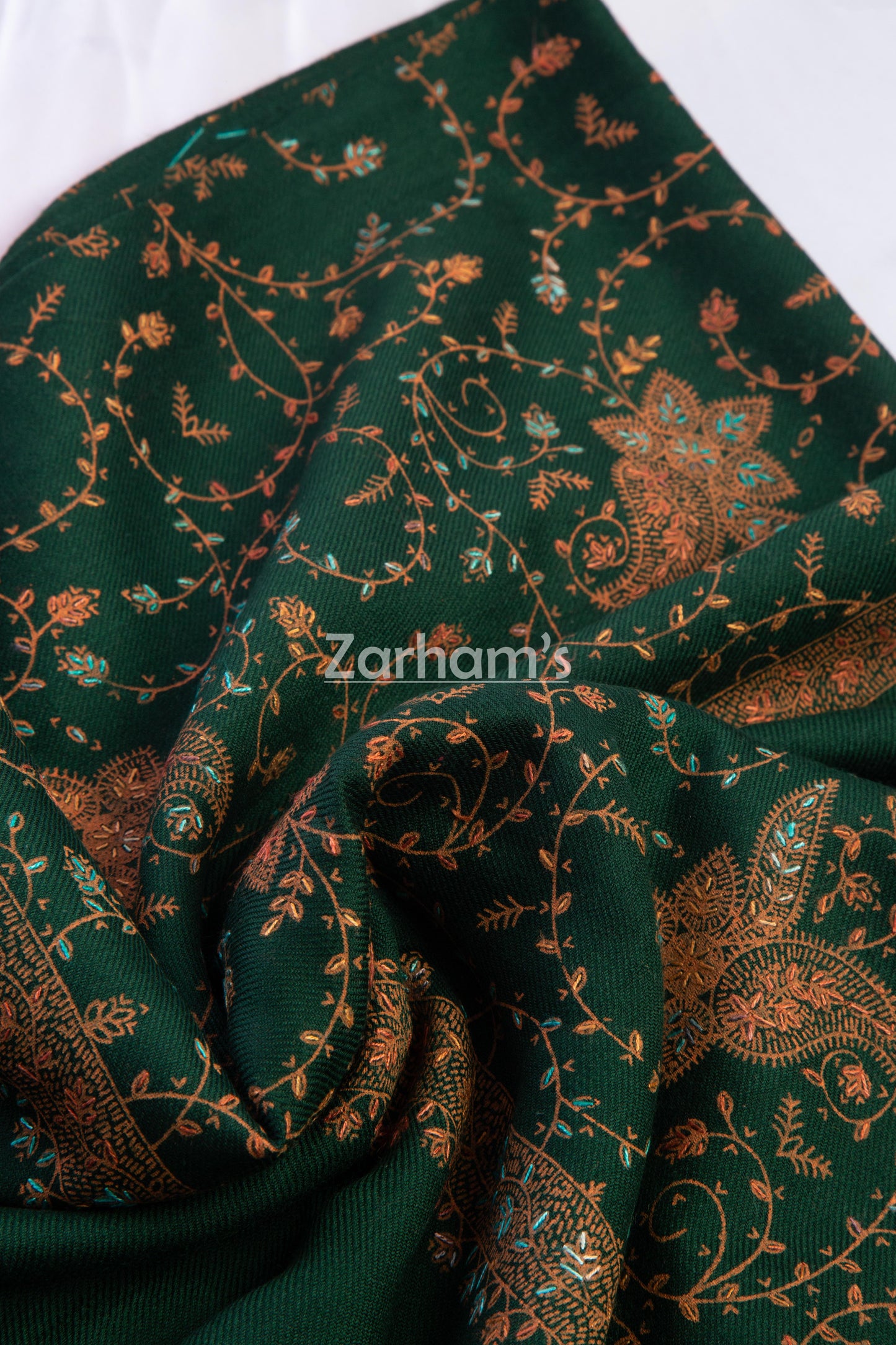 Handmade Pashmina shawl hand printed and embroided