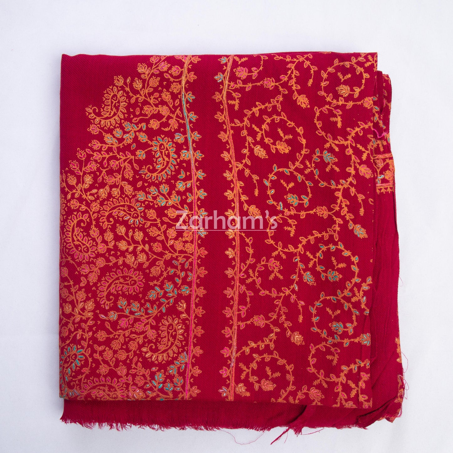 Handmade Pashmina shawl hand printed and embroided