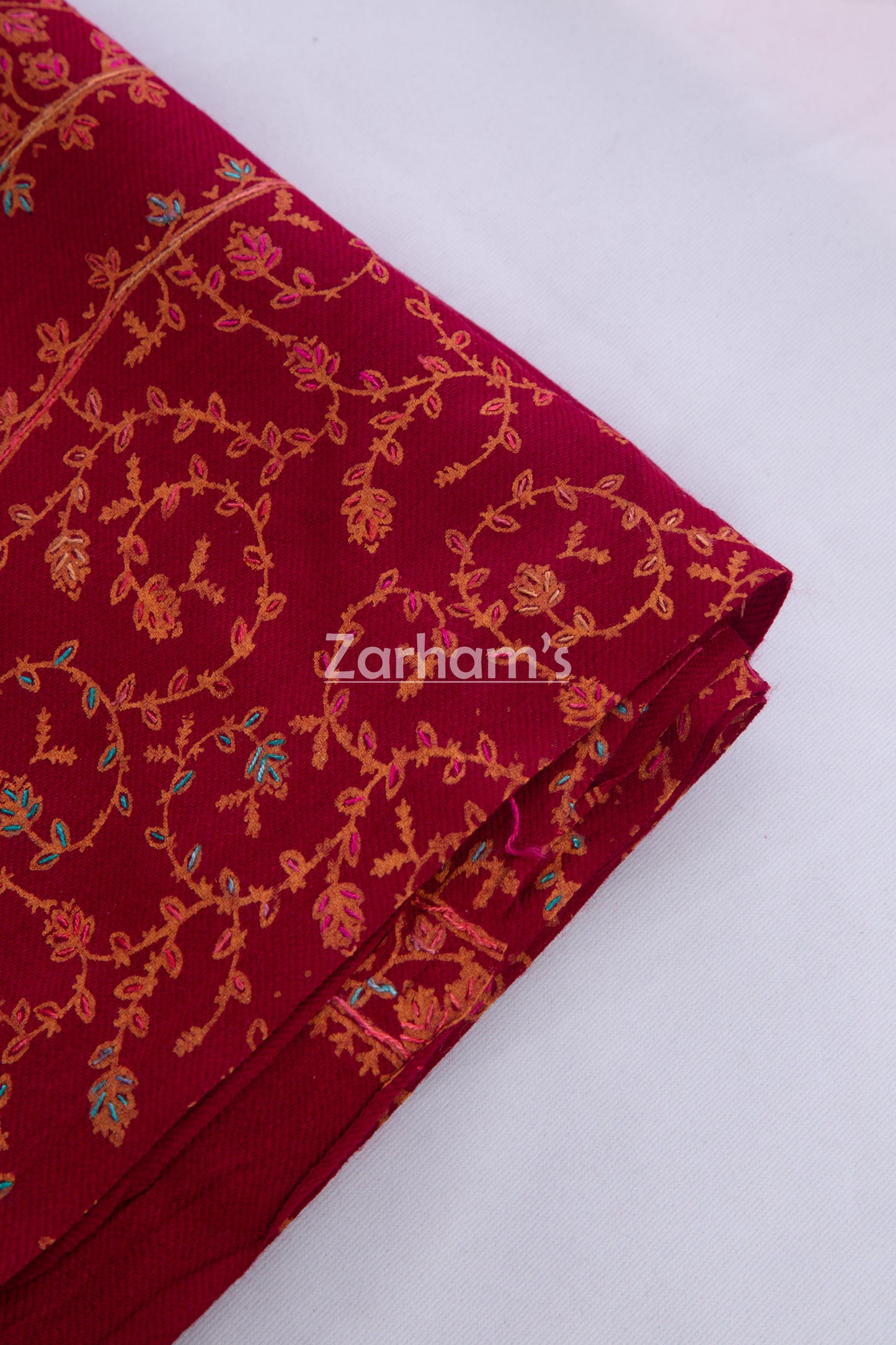 Handmade Pashmina shawl hand printed and embroided