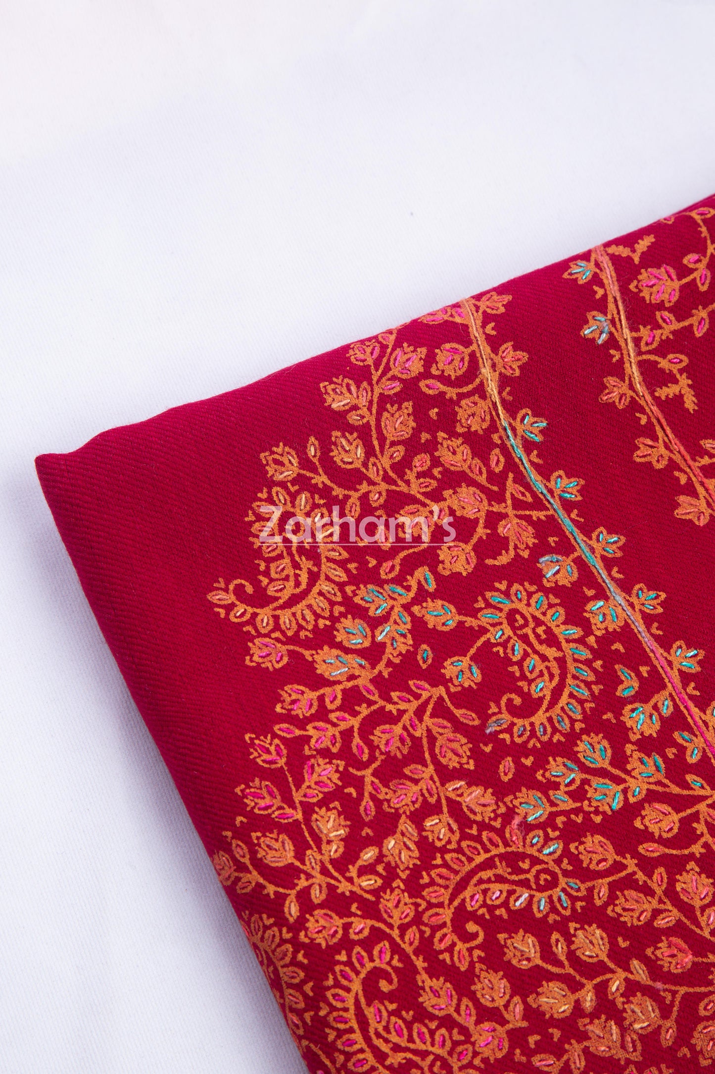 Handmade Pashmina shawl hand printed and embroided