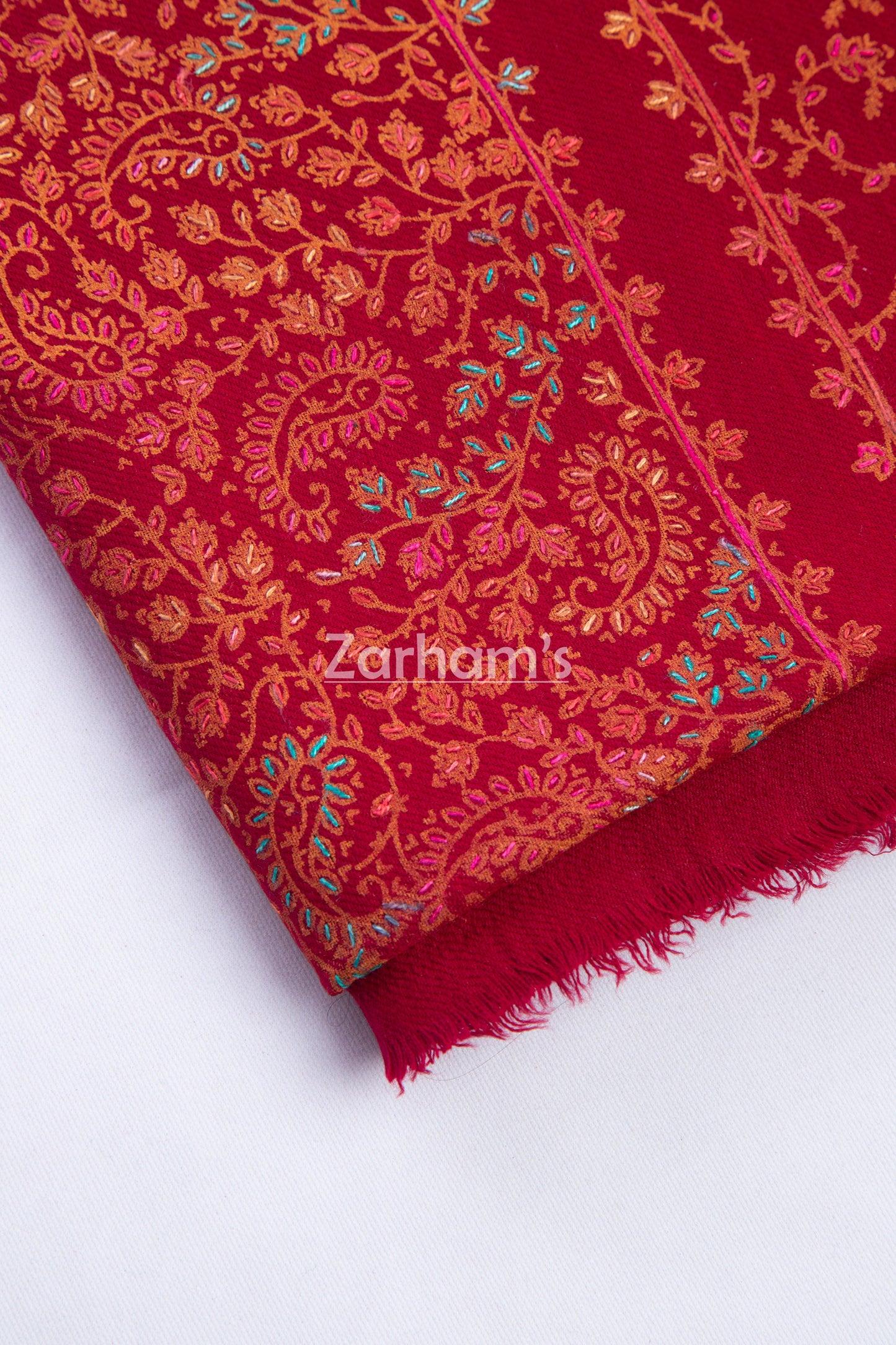 Handmade Pashmina shawl hand printed and embroided