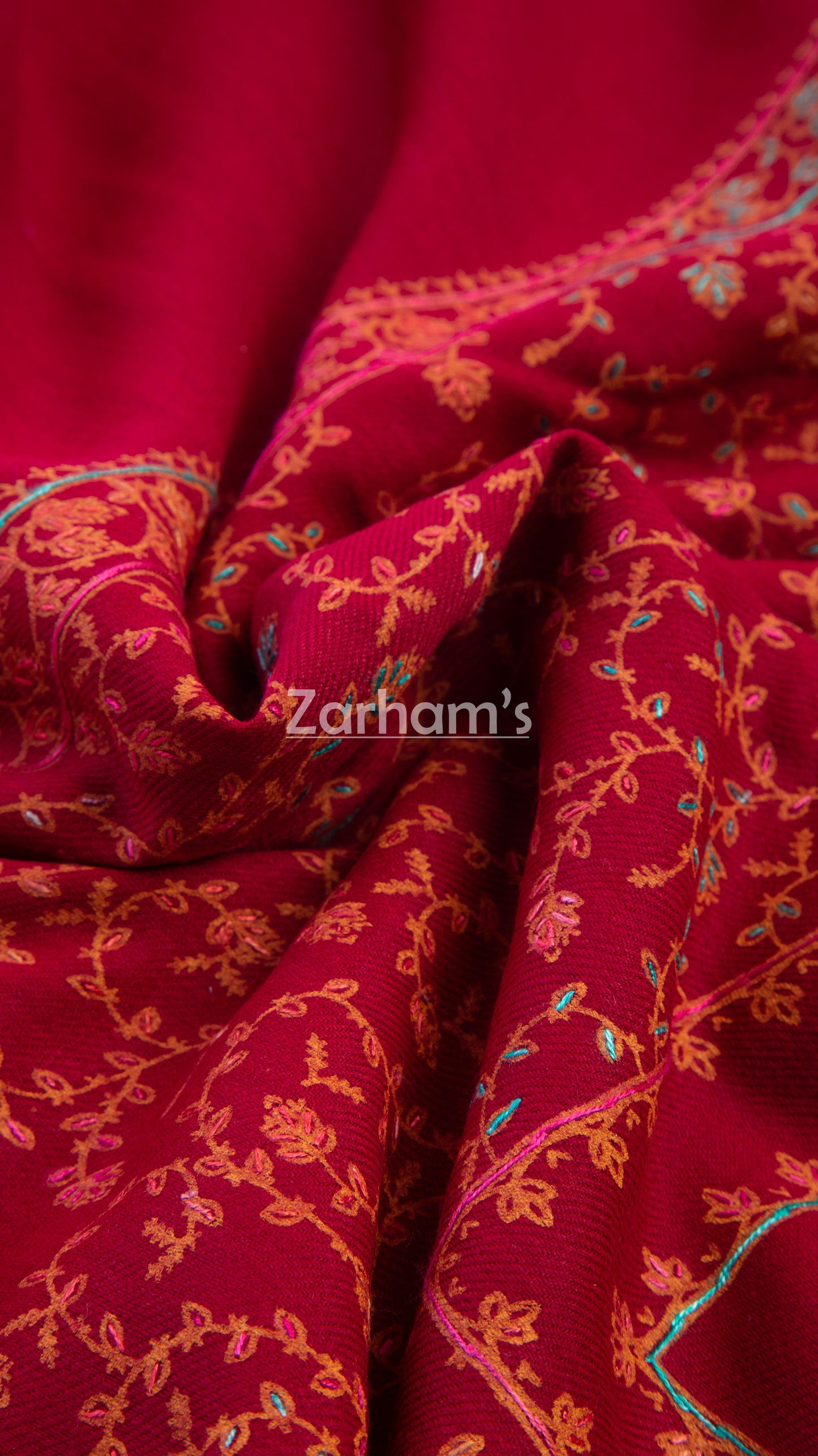 Handmade Pashmina shawl hand printed and embroided