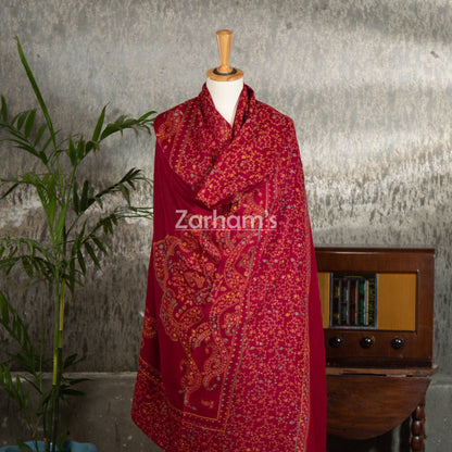 Handmade Pashmina shawl hand printed and embroidered