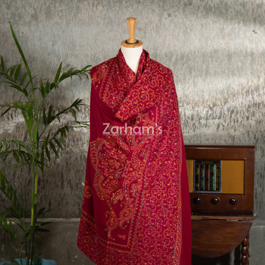 Handmade Pashmina shawl hand printed and embroidered