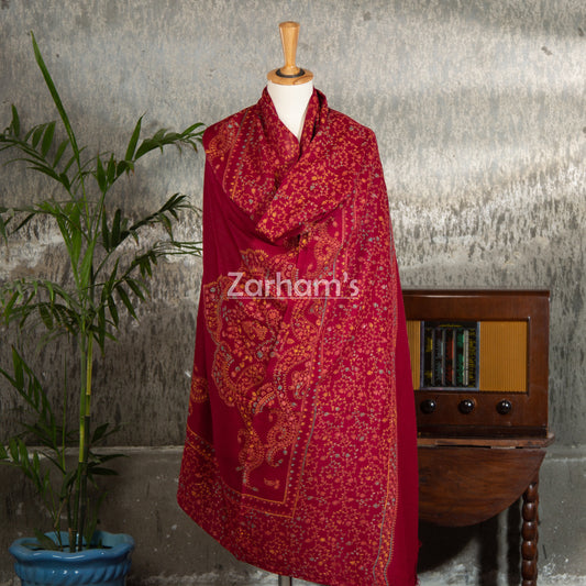 Handmade Pashmina shawl hand printed and embroidered