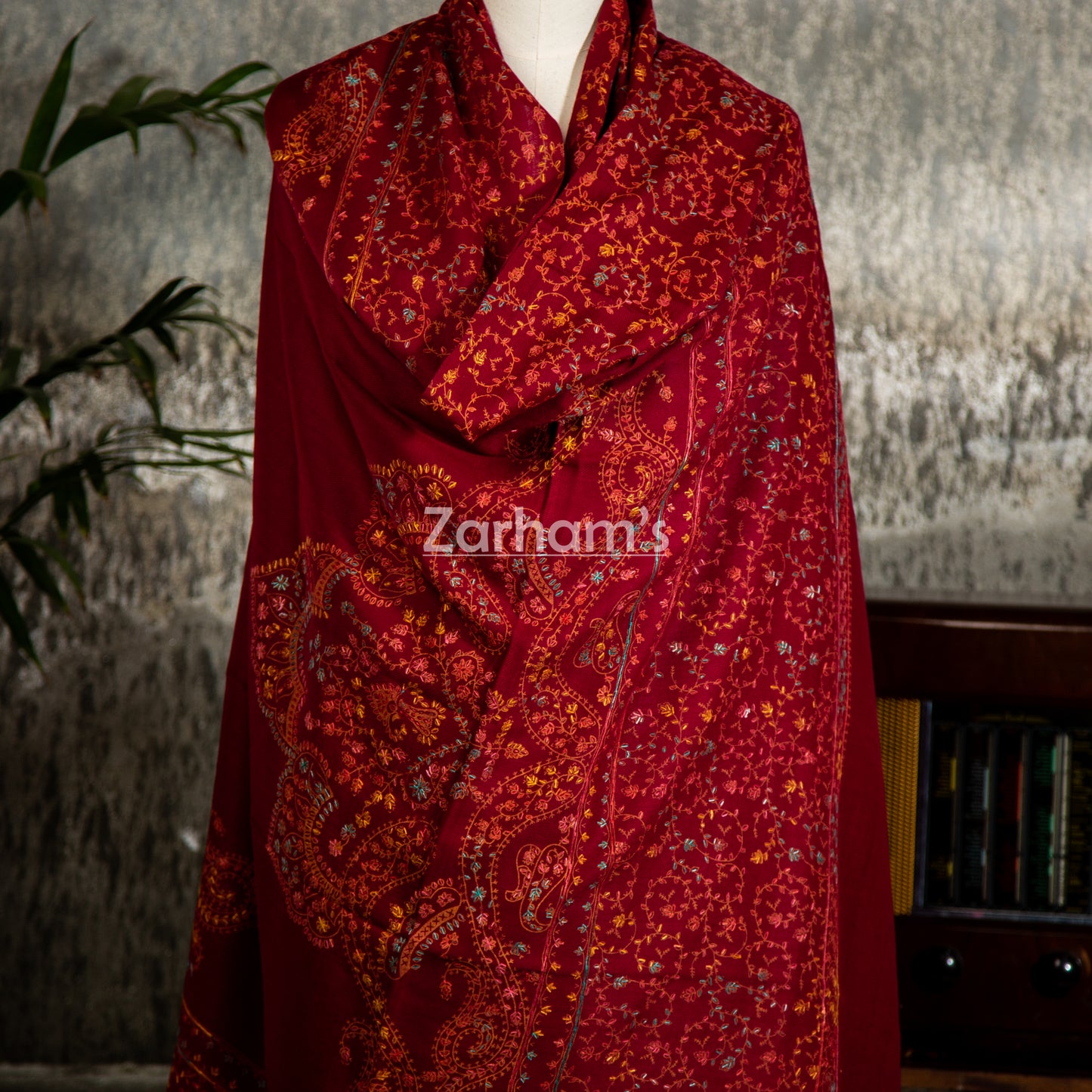 Handmade Pashmina shawl hand printed and embroidered