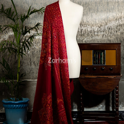 Handmade Pashmina shawl hand printed and embroidered