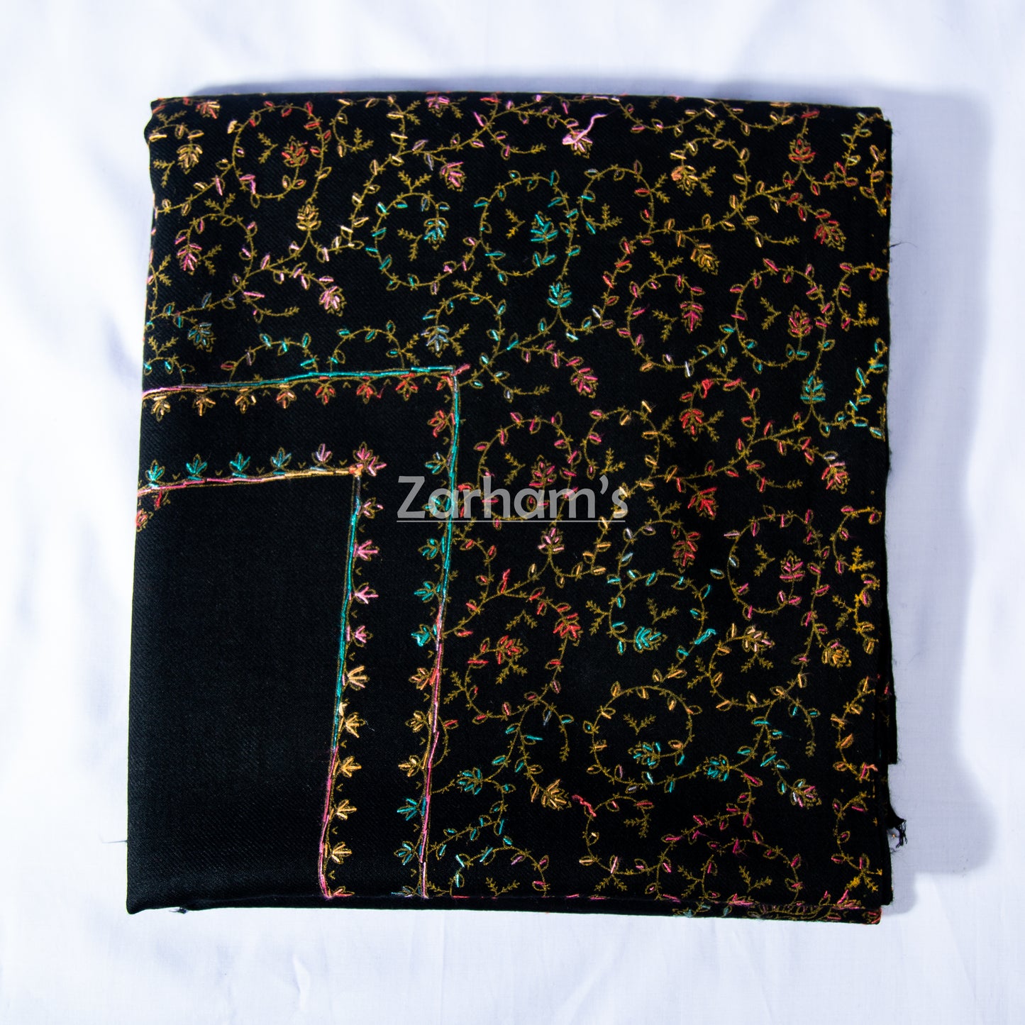 Handmade Pashmina shawl hand printed and embroidered