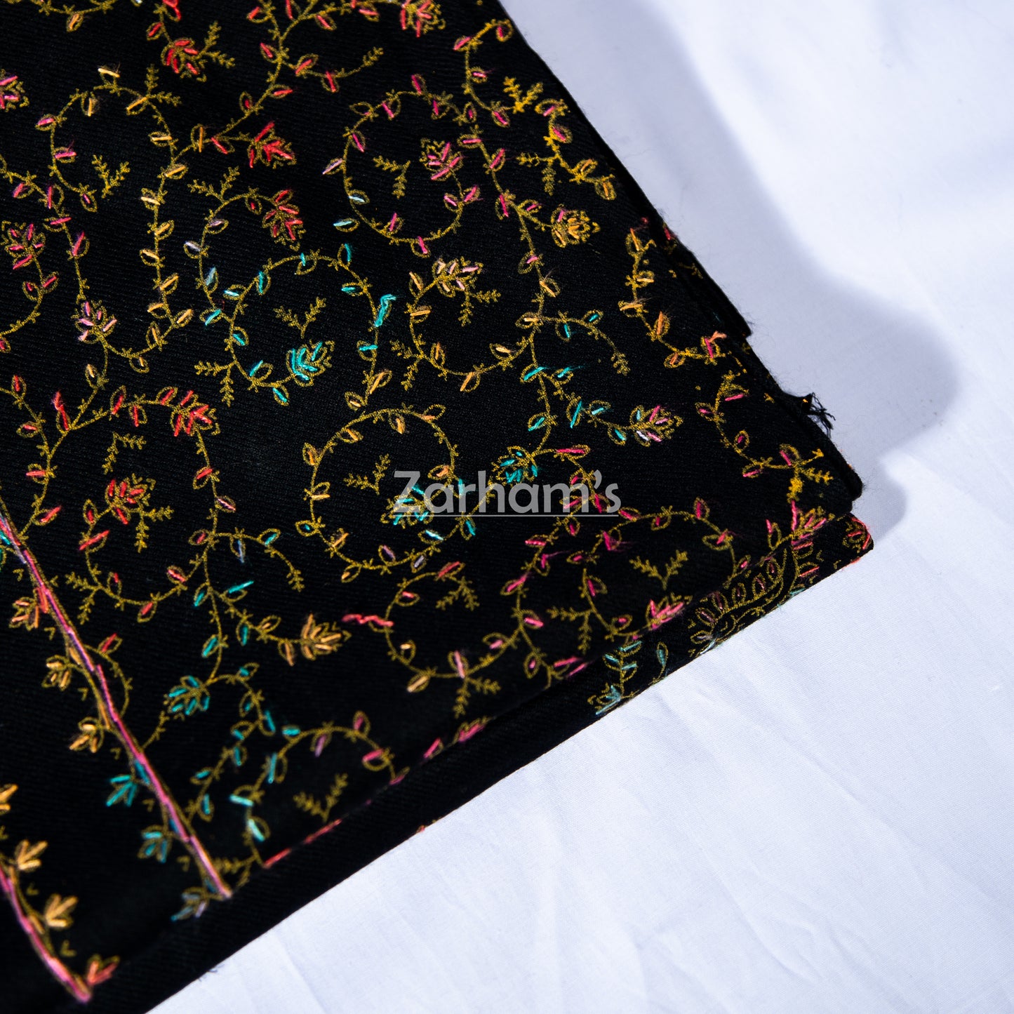 Handmade Pashmina shawl hand printed and embroidered