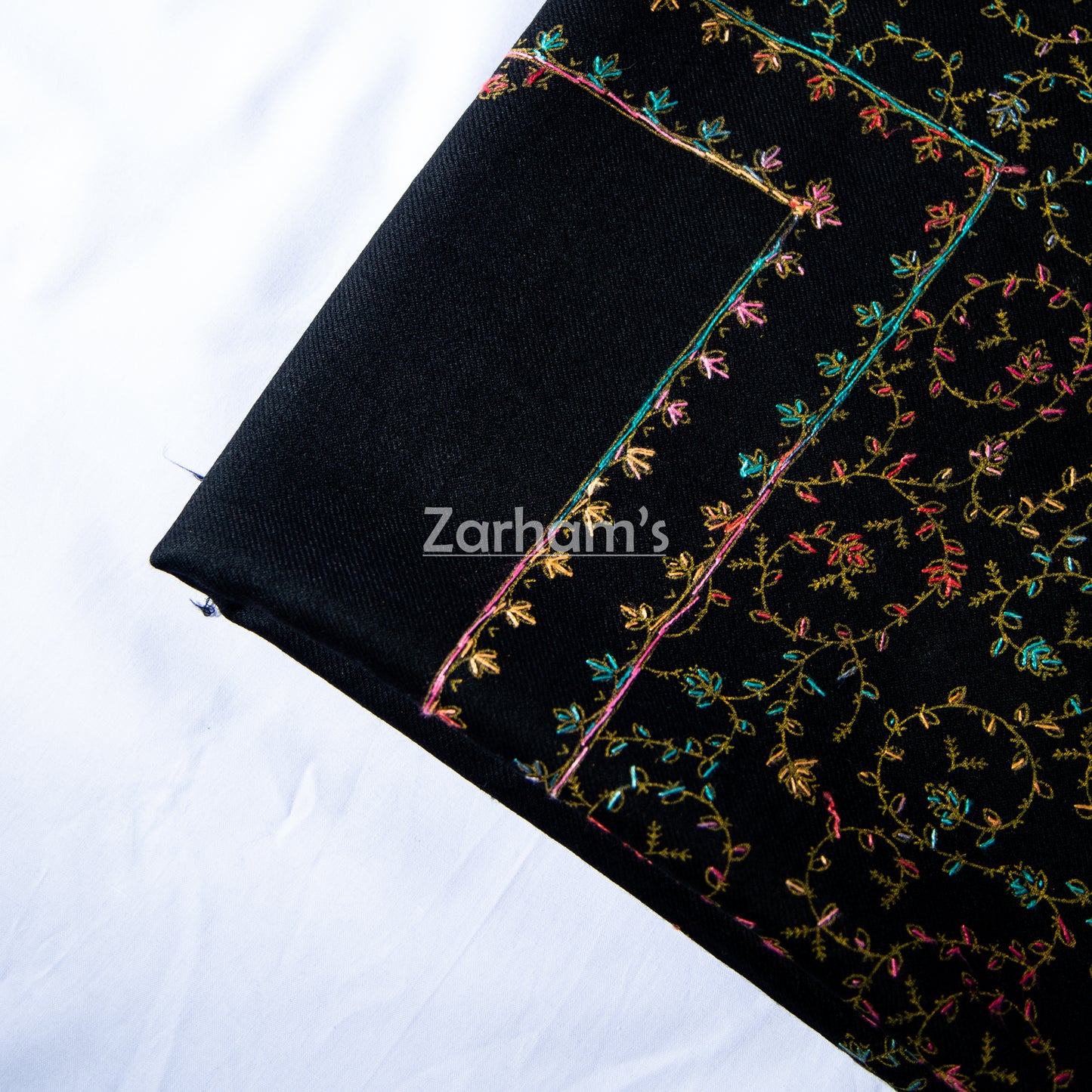 Handmade Pashmina shawl hand printed and embroidered