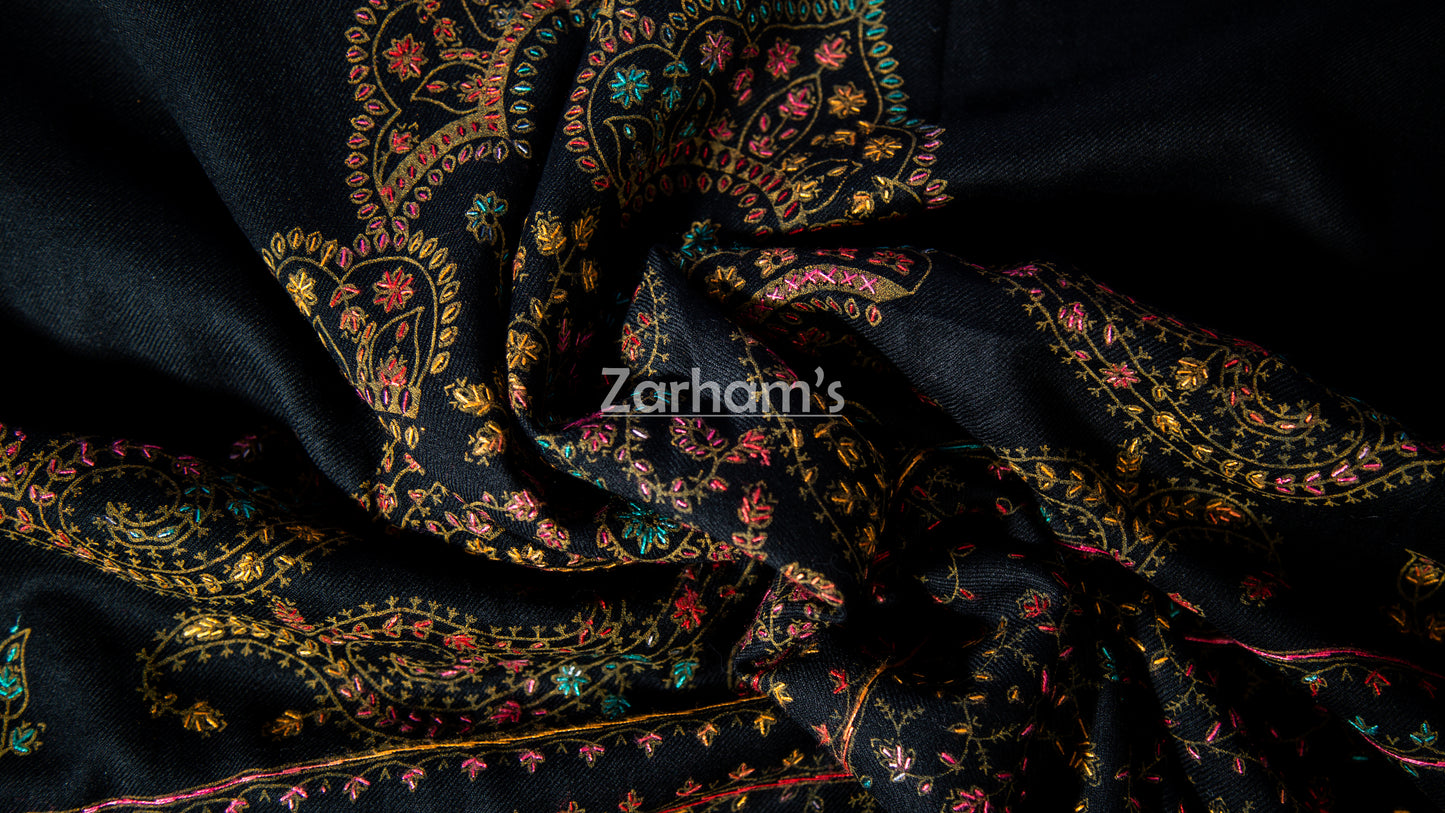 Handmade Pashmina shawl hand printed and embroidered