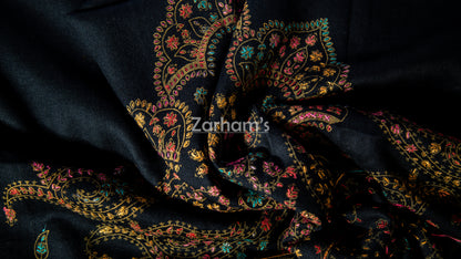 Handmade Pashmina shawl hand printed and embroidered