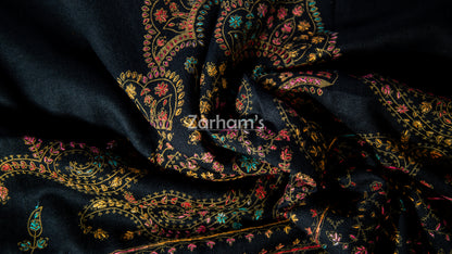 Handmade Pashmina shawl hand printed and embroidered