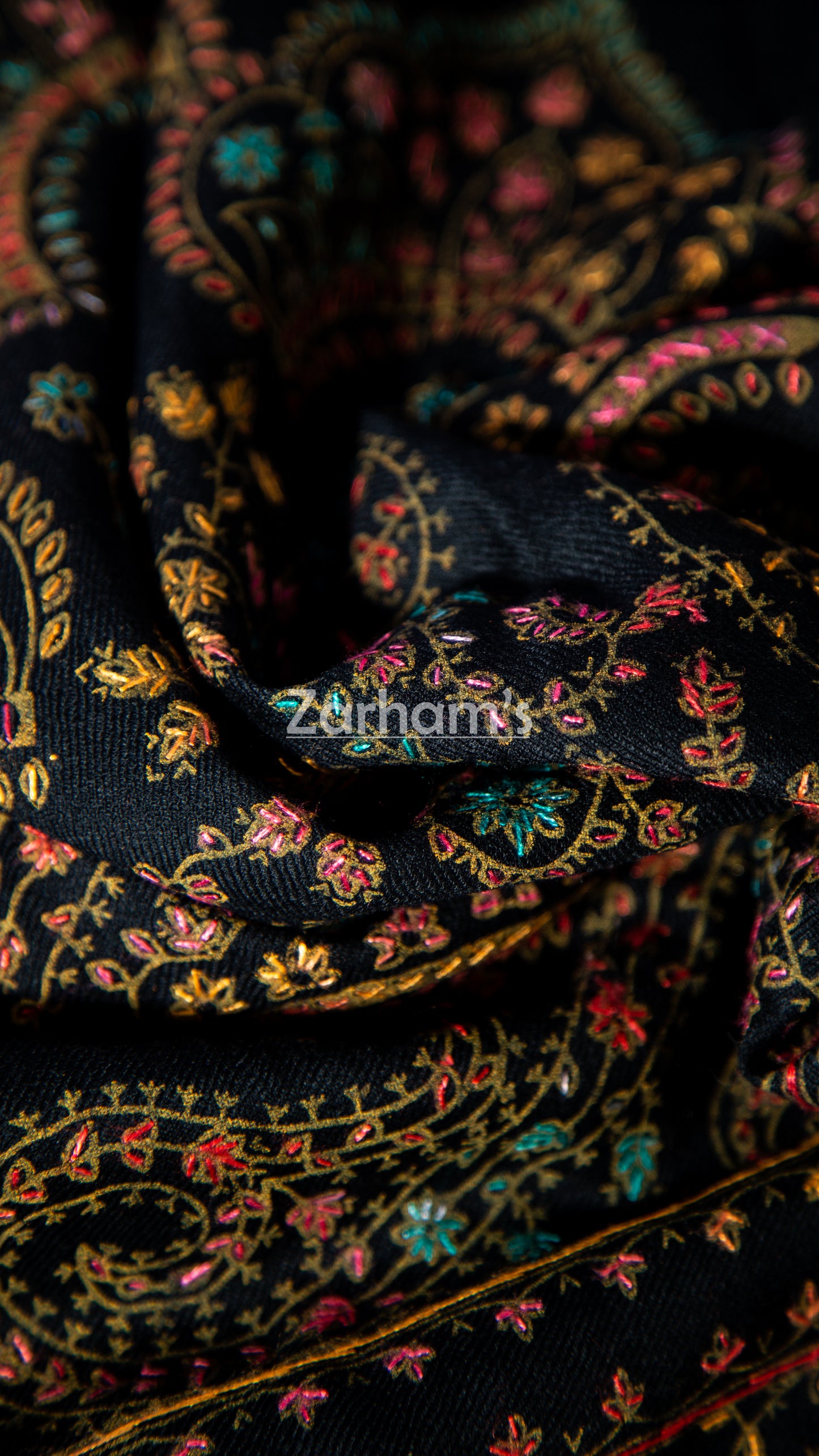 Handmade Pashmina shawl hand printed and embroidered