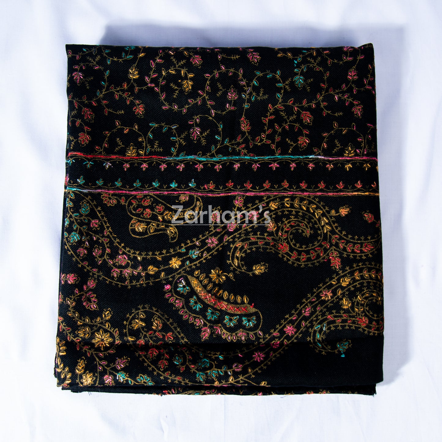 Handmade Pashmina shawl hand printed and embroidered