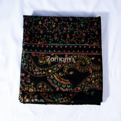 Handmade Pashmina shawl hand printed and embroidered