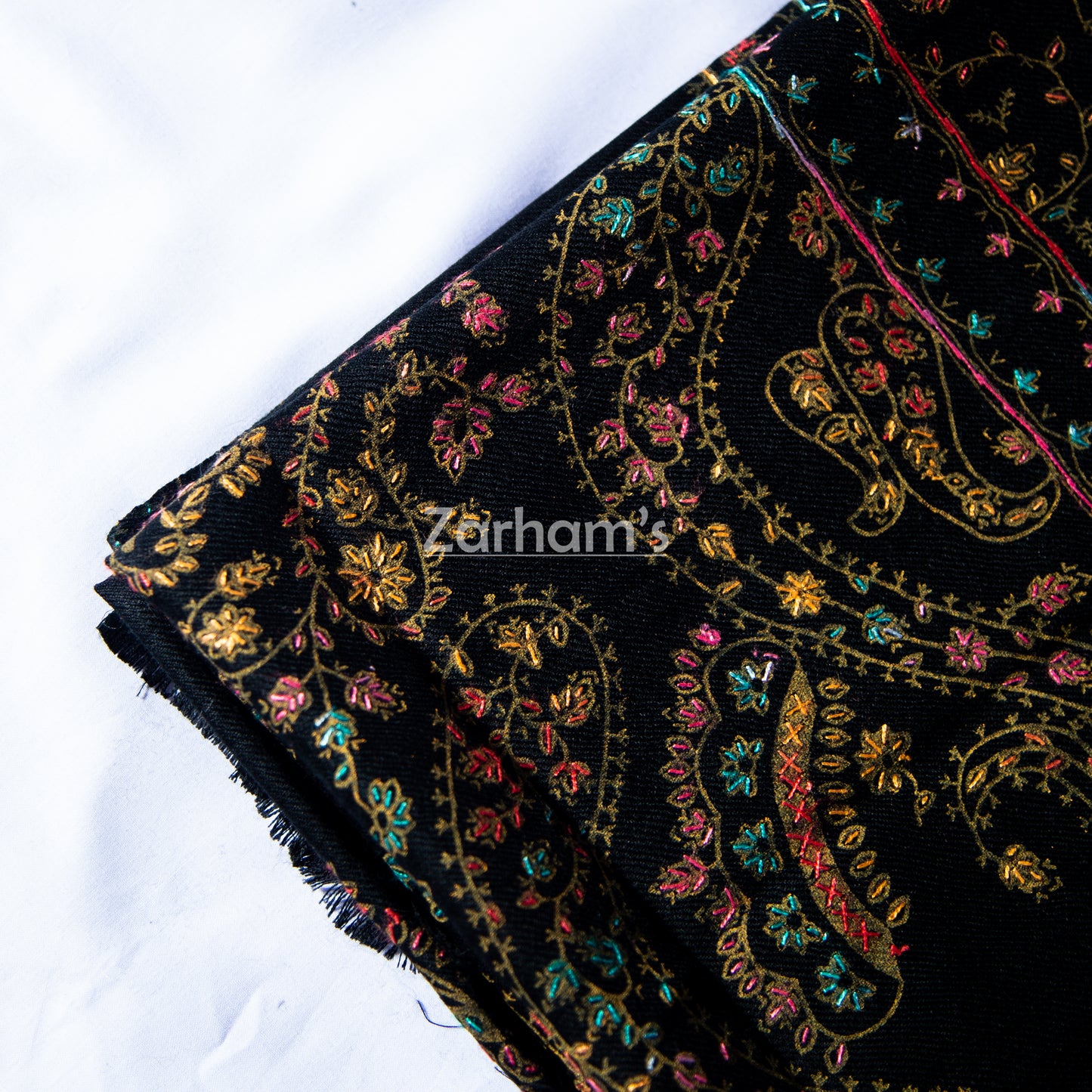 Handmade Pashmina shawl hand printed and embroidered