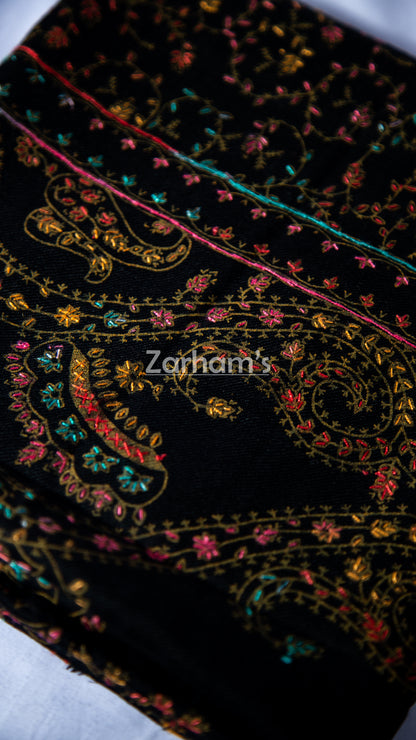 Handmade Pashmina shawl hand printed and embroidered