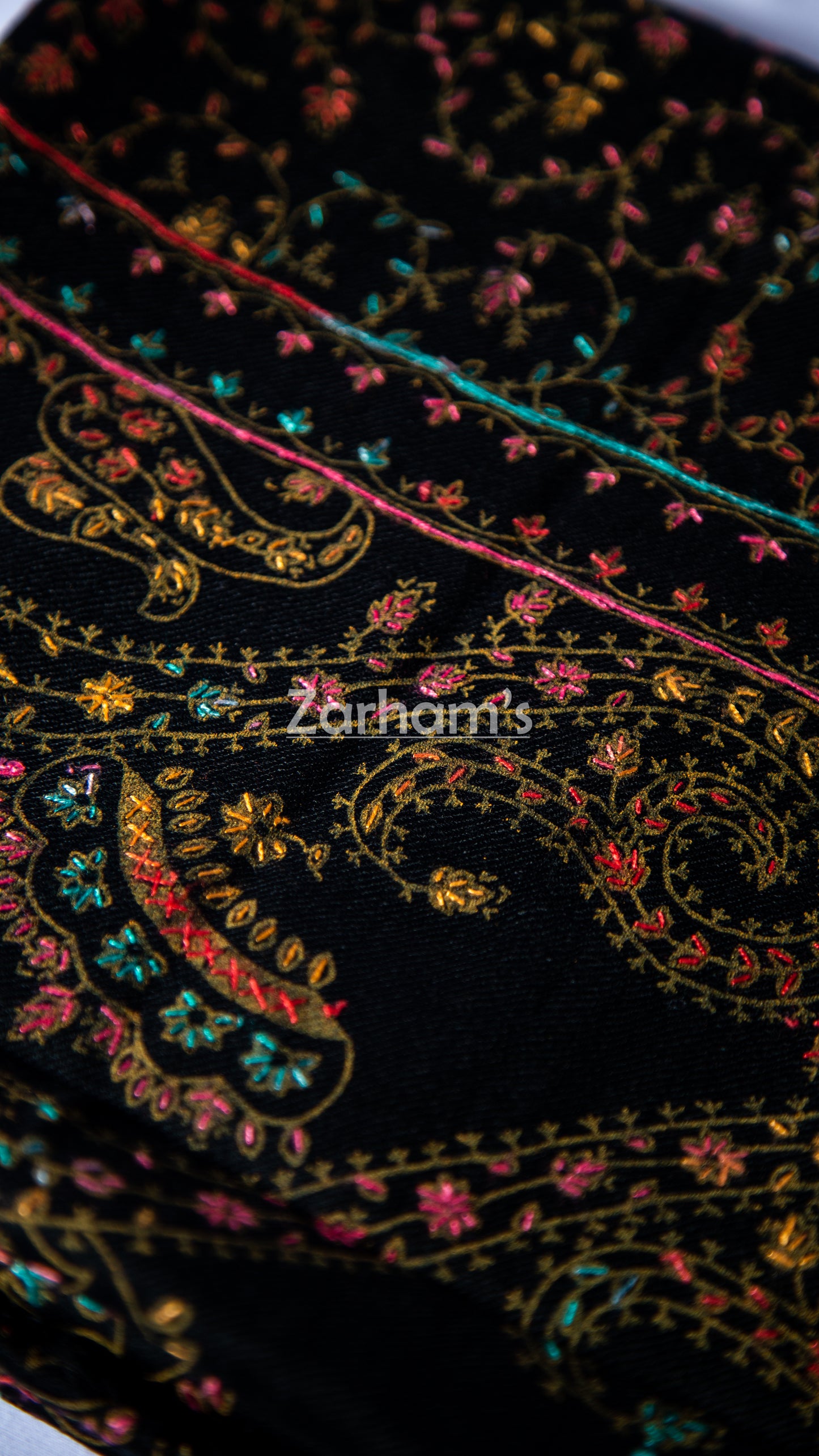 Handmade Pashmina shawl hand printed and embroidered