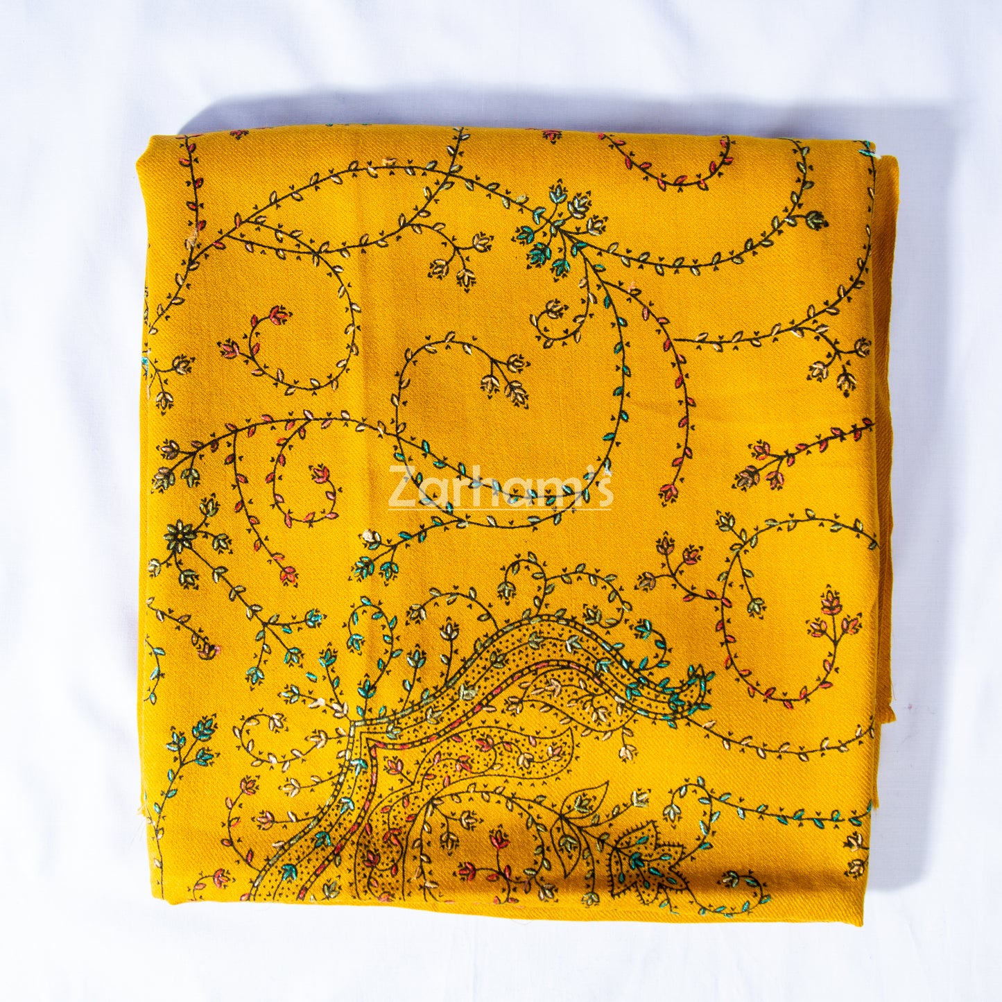 Handmade Pashmina shawl hand printed and embroidered