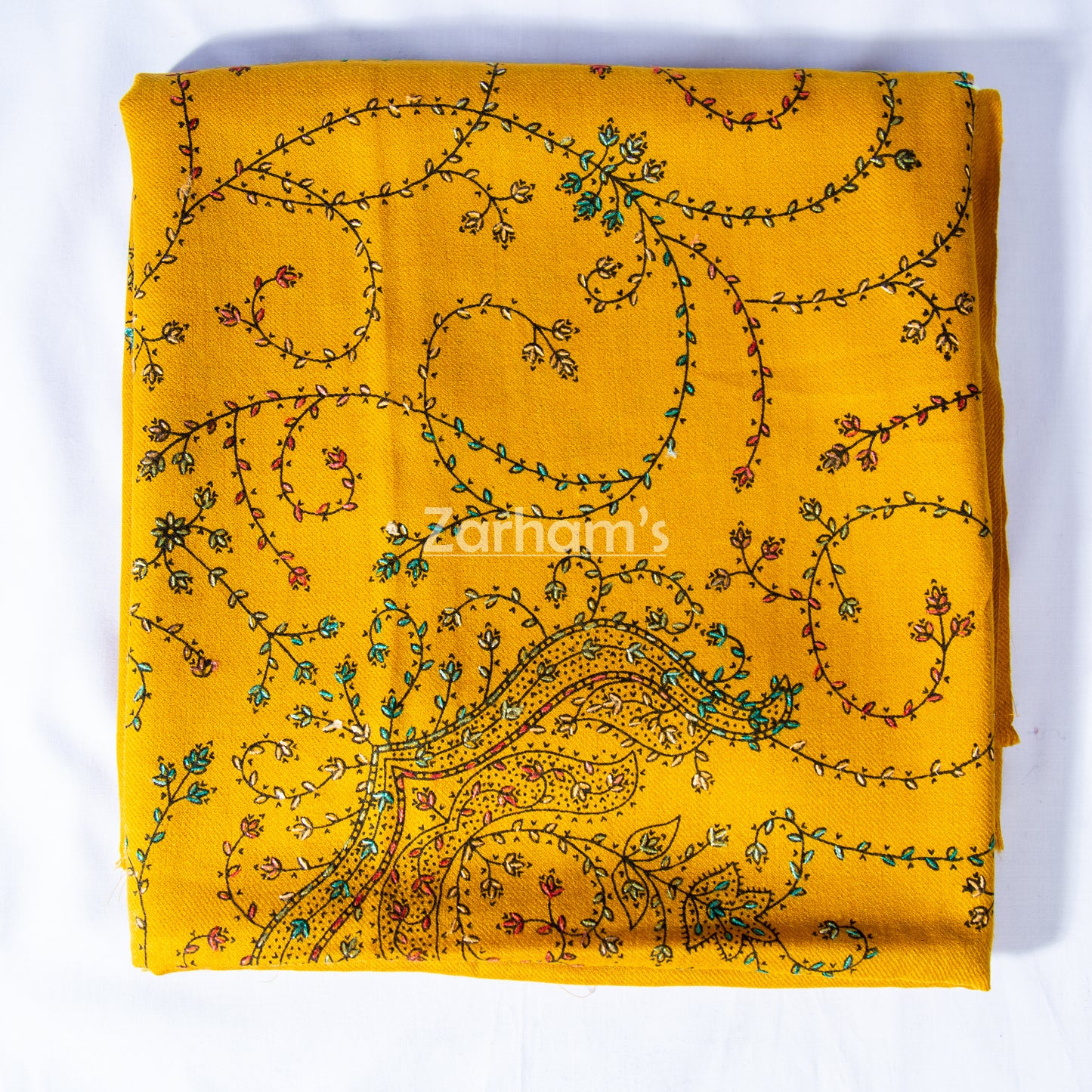 Handmade Pashmina shawl hand printed and embroidered