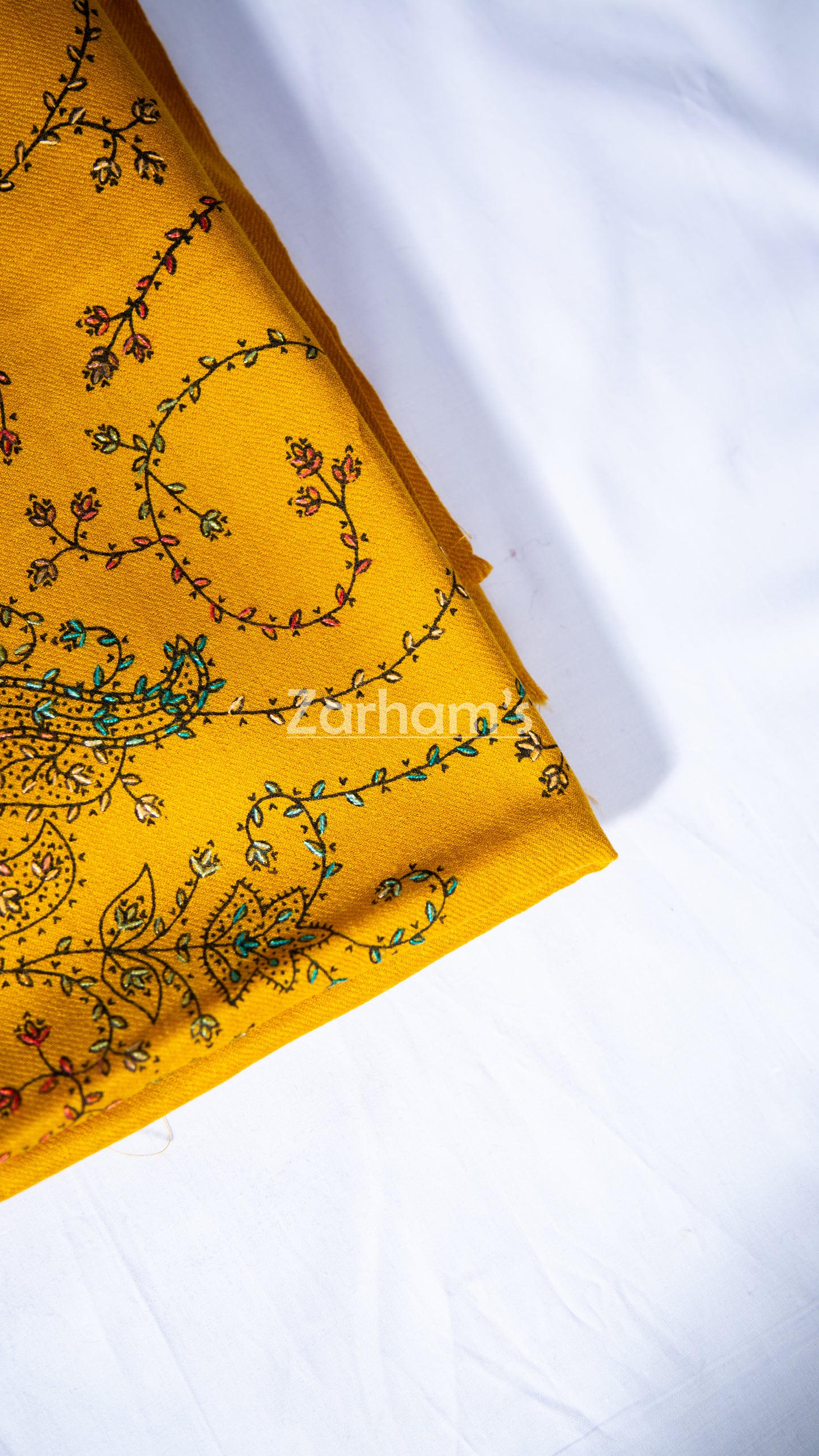 Handmade Pashmina shawl hand printed and embroidered