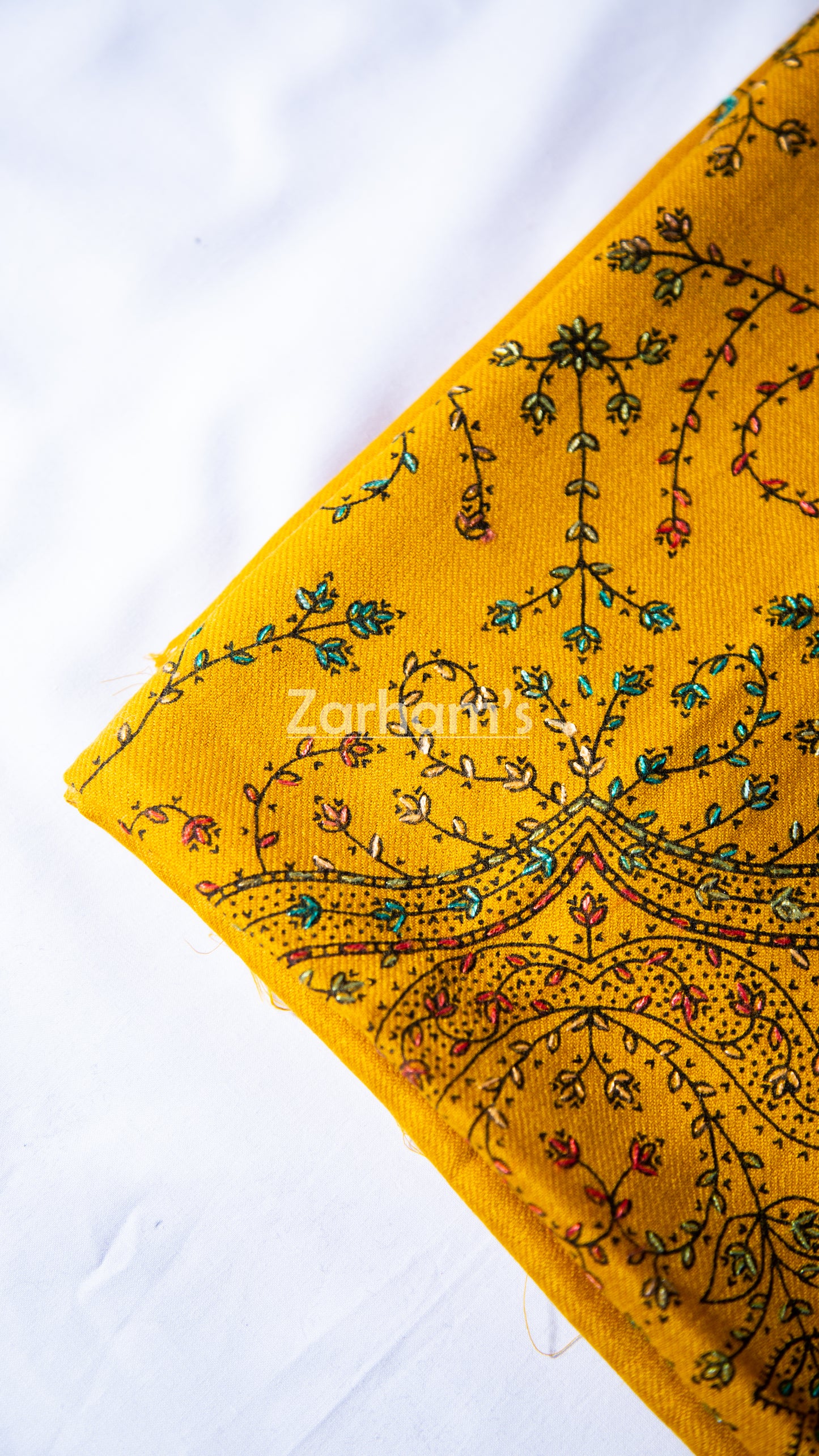 Handmade Pashmina shawl hand printed and embroidered