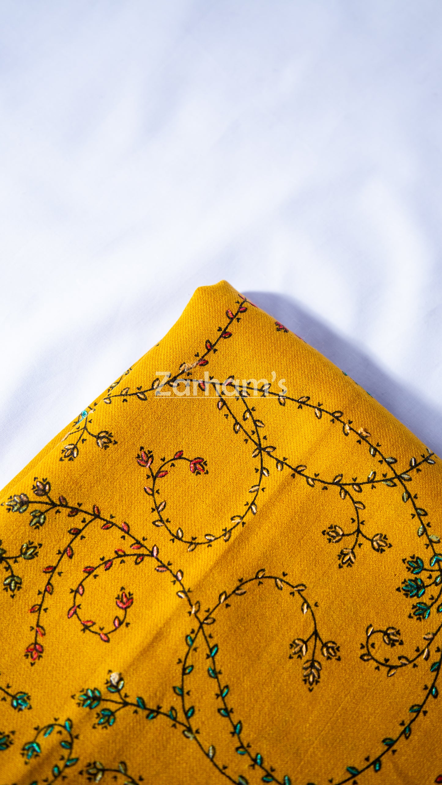 Handmade Pashmina shawl hand printed and embroidered