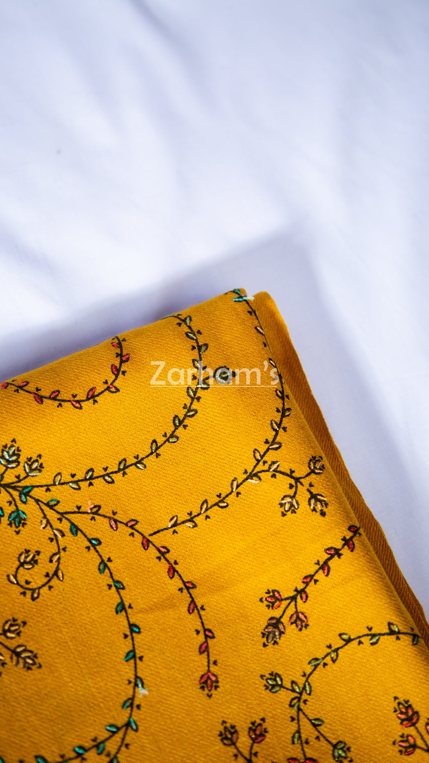 Handmade Pashmina shawl hand printed and embroidered