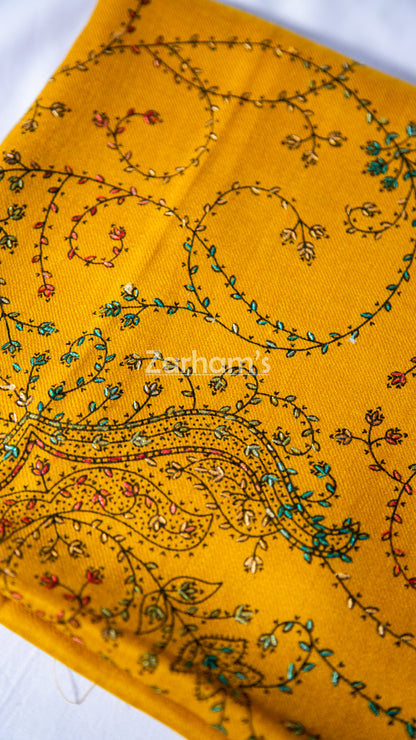 Handmade Pashmina shawl hand printed and embroidered