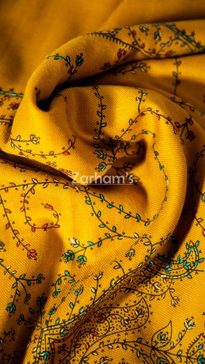 Handmade Pashmina shawl hand printed and embroidered