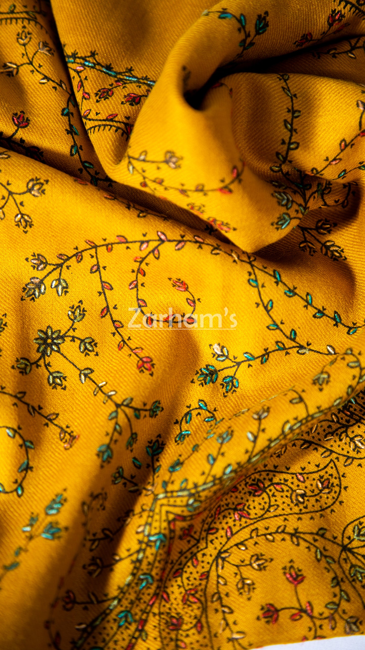 Handmade Pashmina shawl hand printed and embroidered