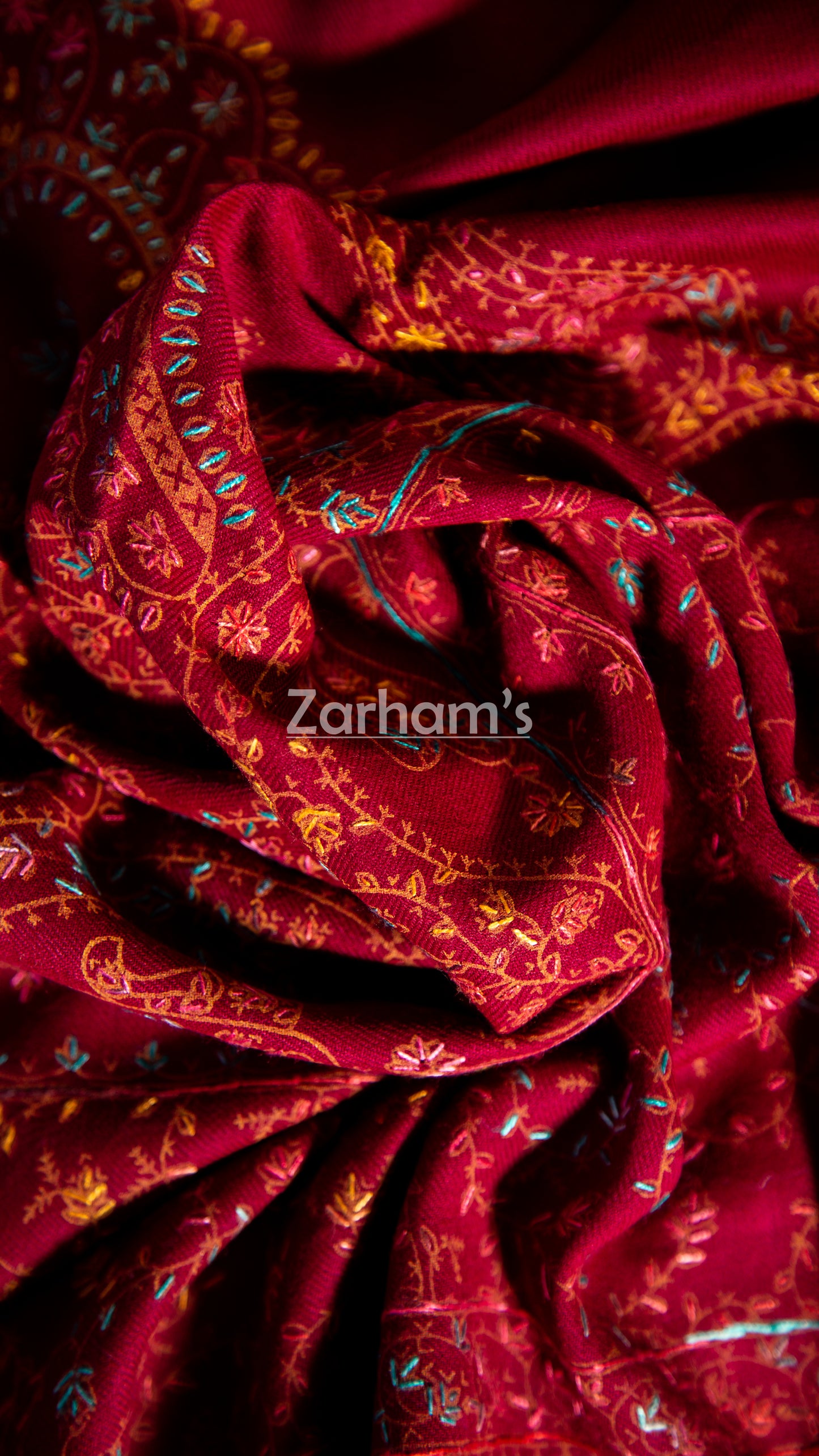 Handmade Pashmina shawl hand printed and embroidered