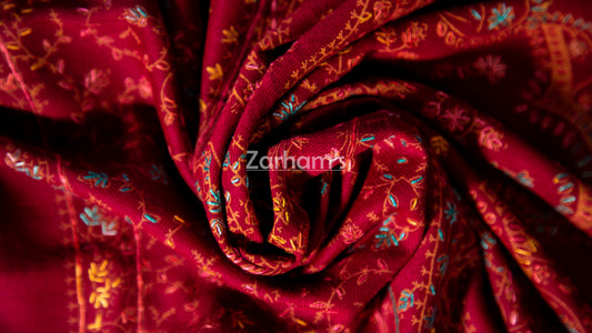 Handmade Pashmina shawl hand printed and embroidered