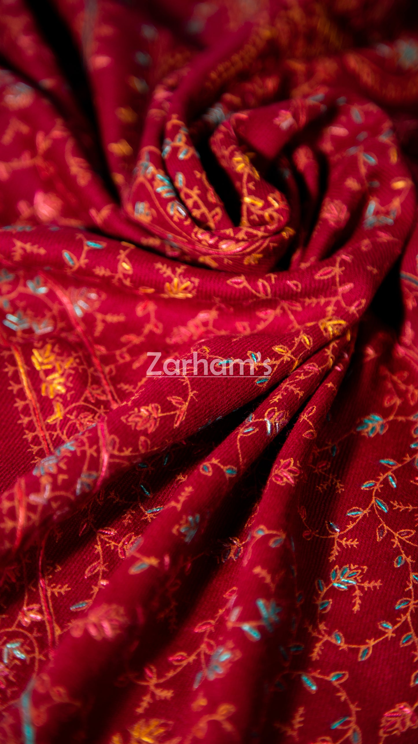 Handmade Pashmina shawl hand printed and embroidered