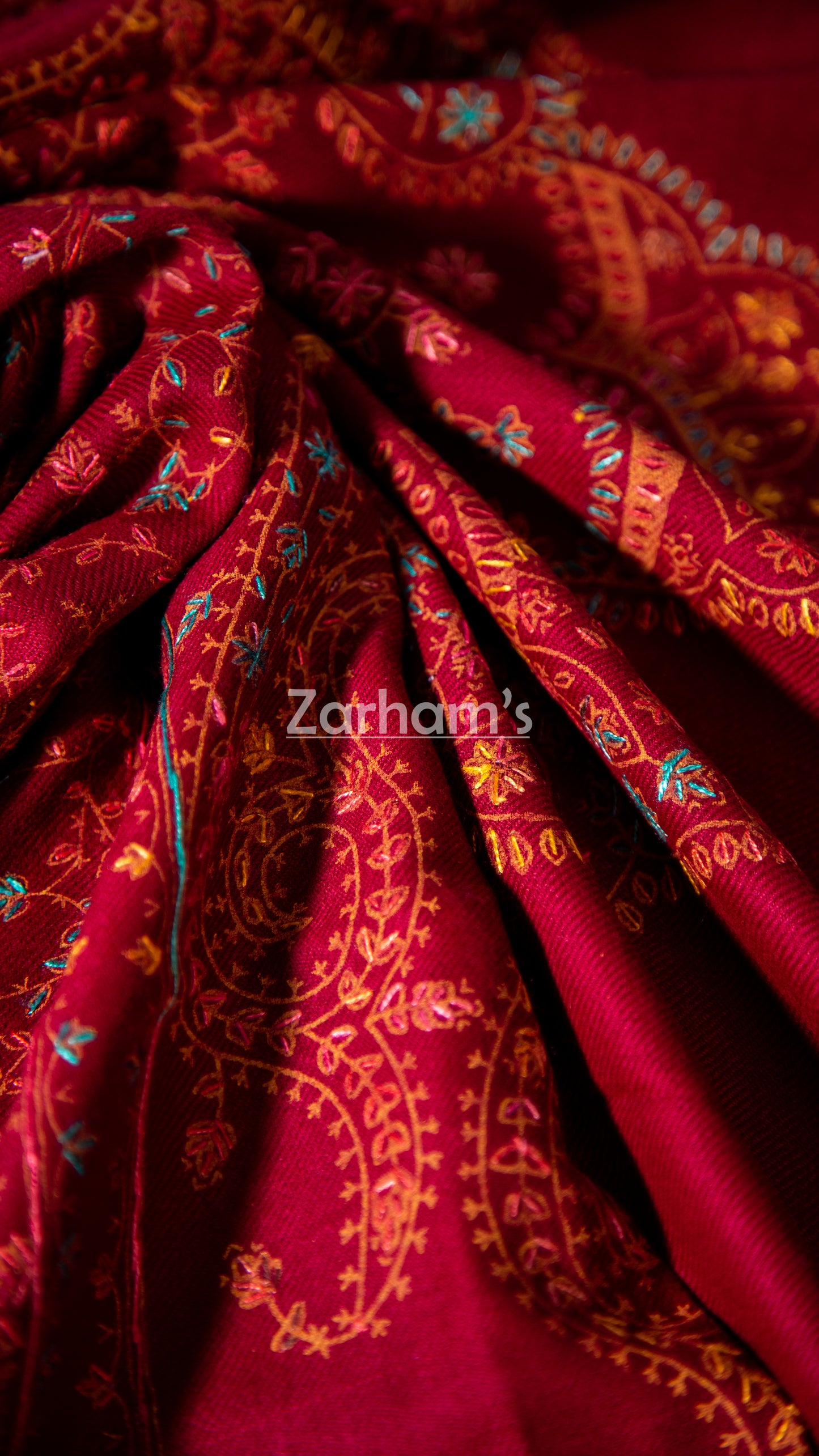 Handmade Pashmina shawl hand printed and embroidered