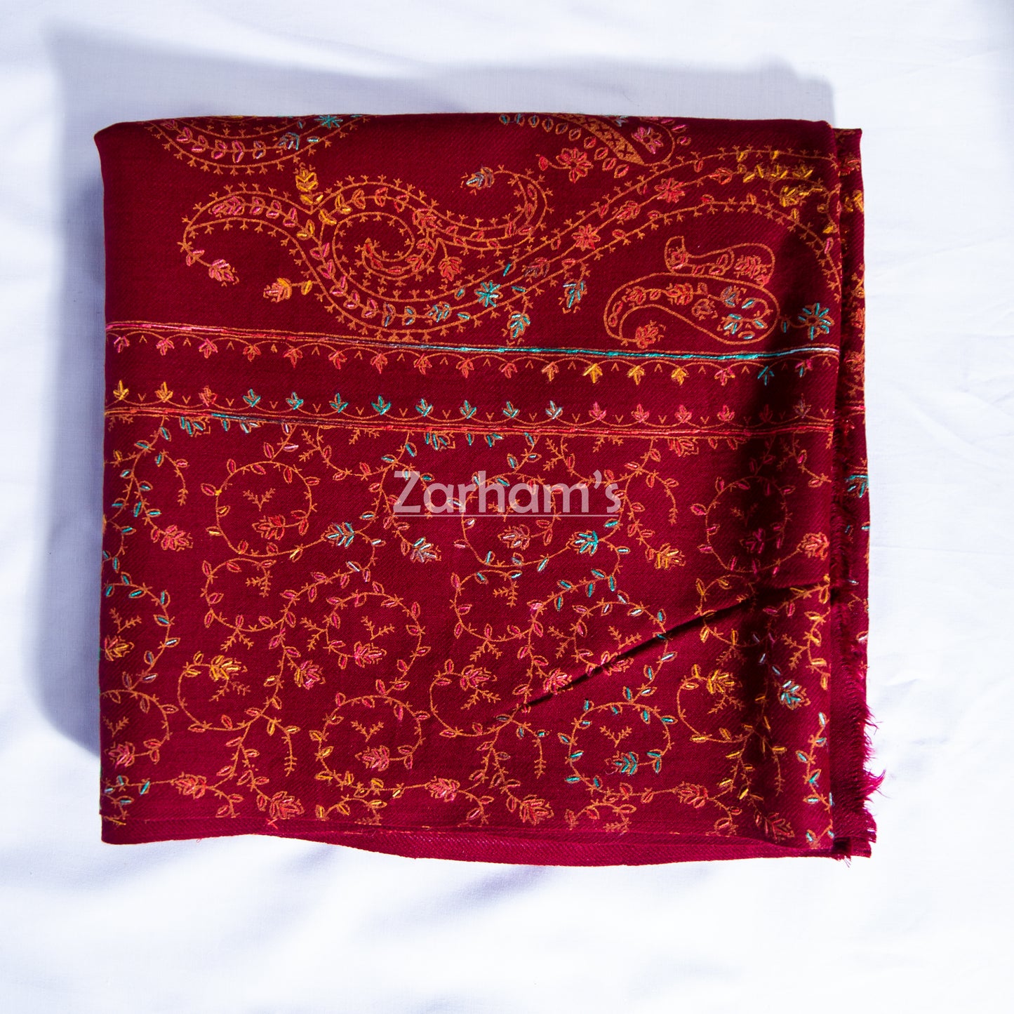 Handmade Pashmina shawl hand printed and embroidered